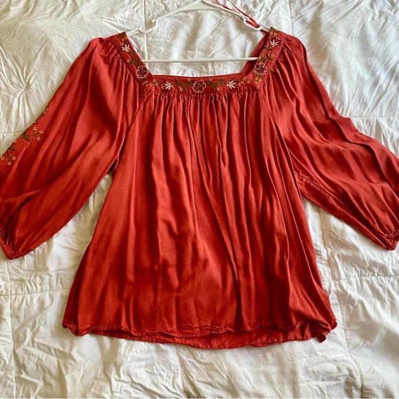 Lauren Conrad Orange Square Neck Babydoll Top - Picture 1 of 2